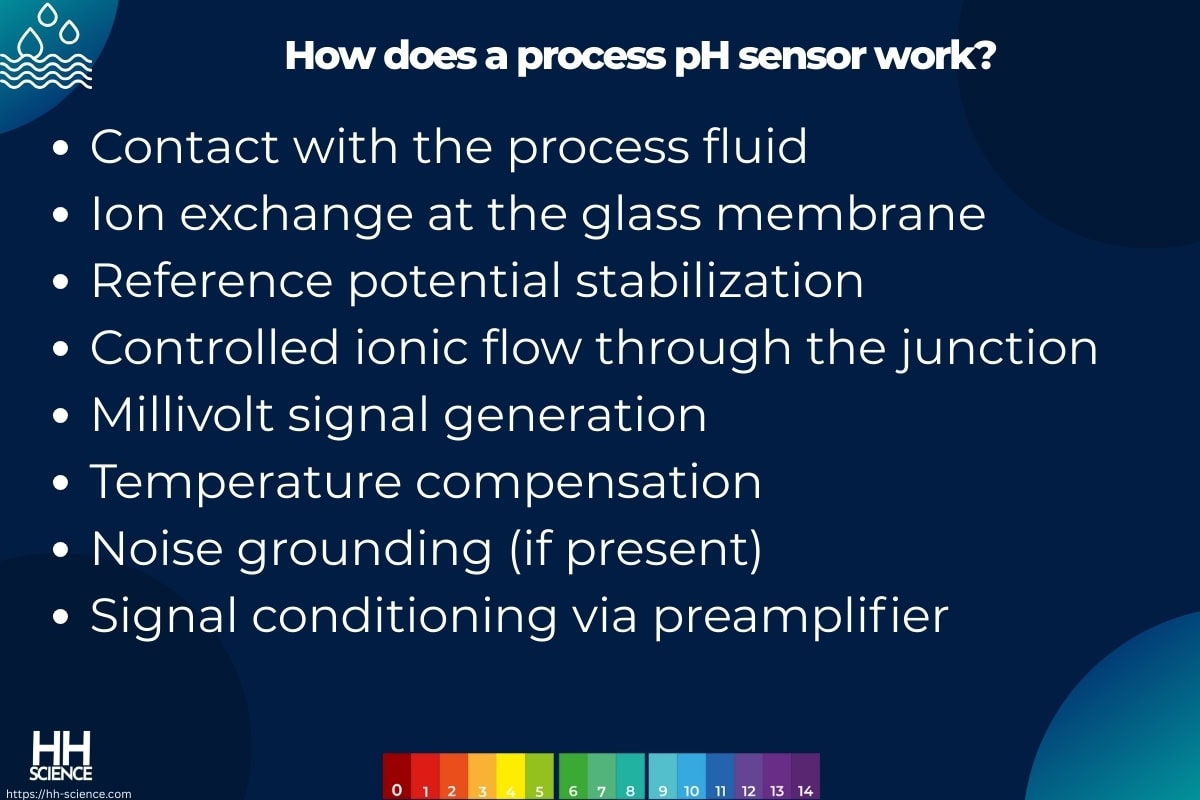 How does a process pH sensor work