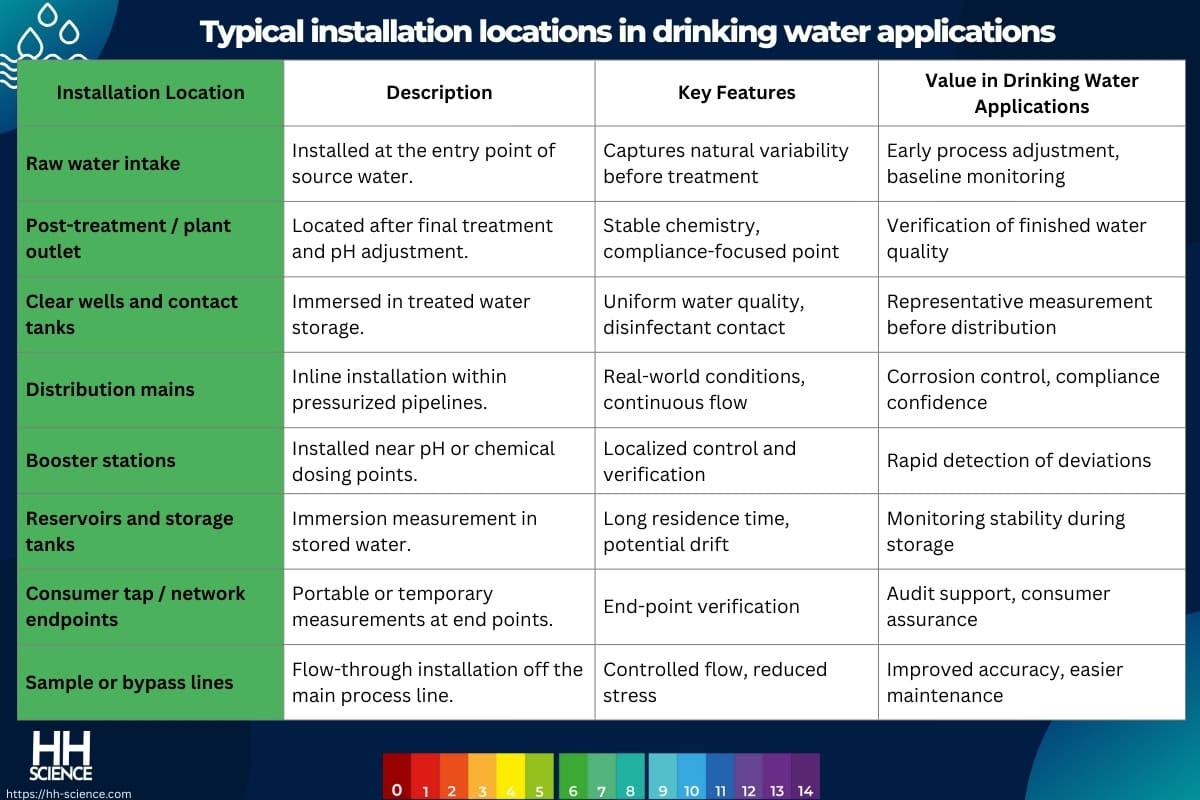 Typical installation locations in drinking water applications