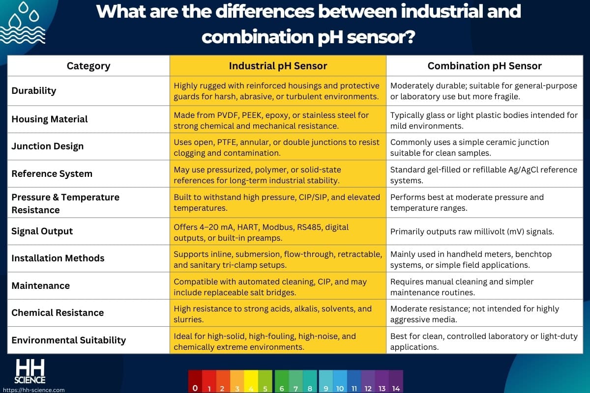 What are the differences between industrial and combination pH sensor