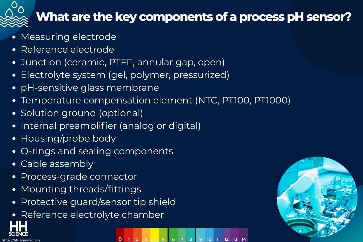 What are the key components of a process pH sensor