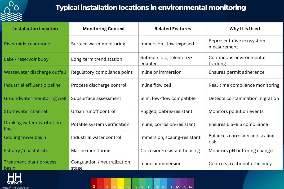 Typical installation locations in environmental monitoring