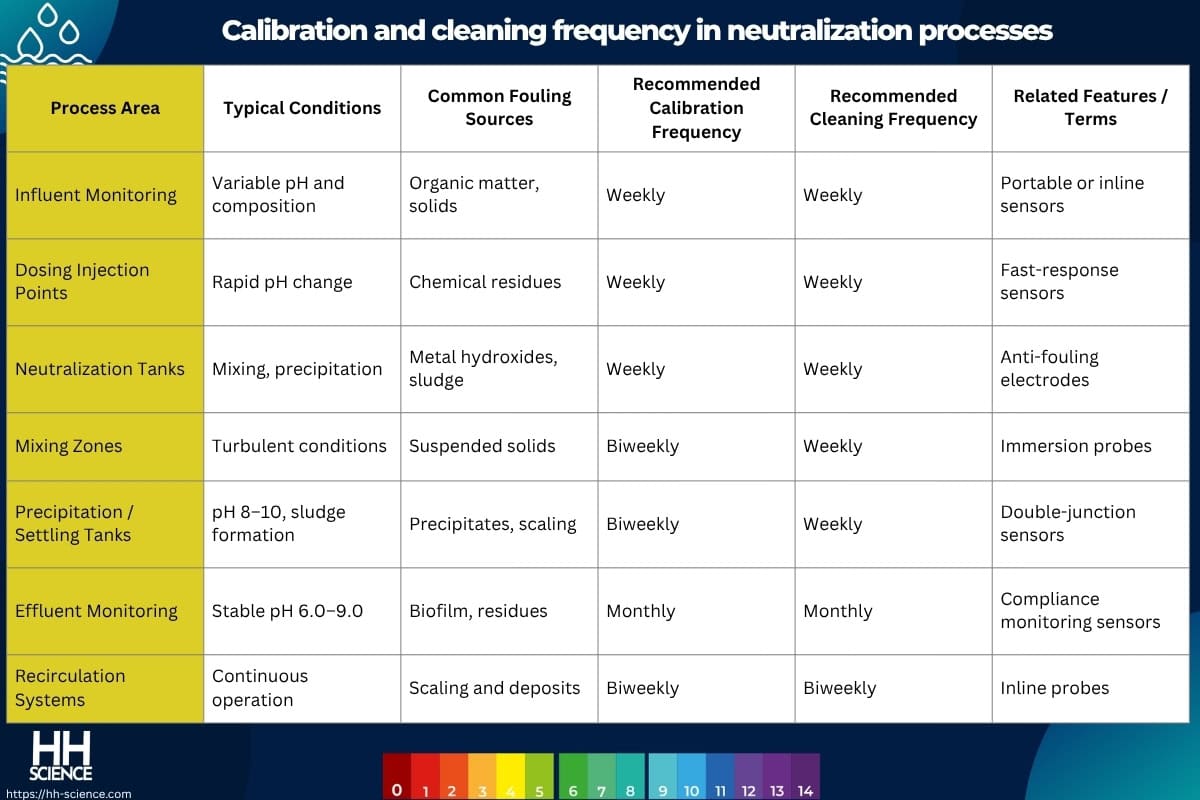 Calibration and cleaning frequency in neutralization processes