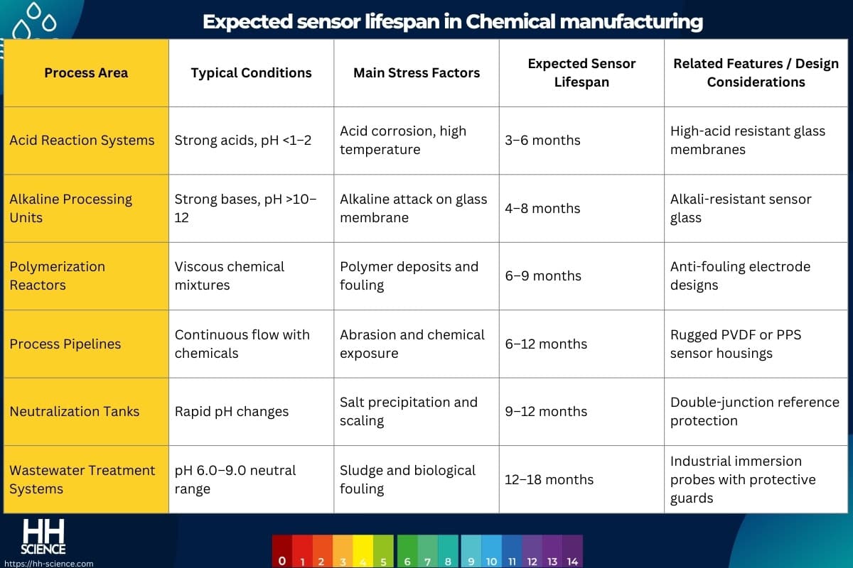 Expected sensor lifespan in Chemical manufacturing