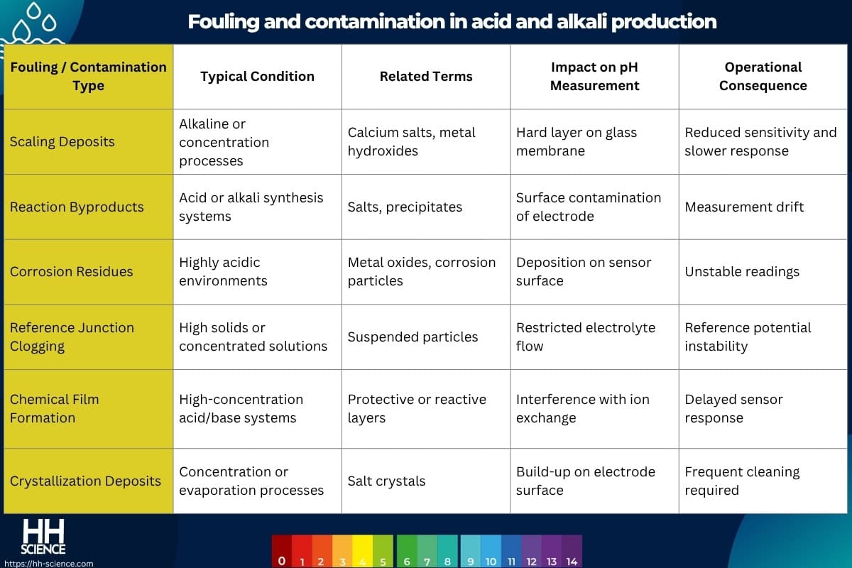 Fouling and contamination in acid and alkali production