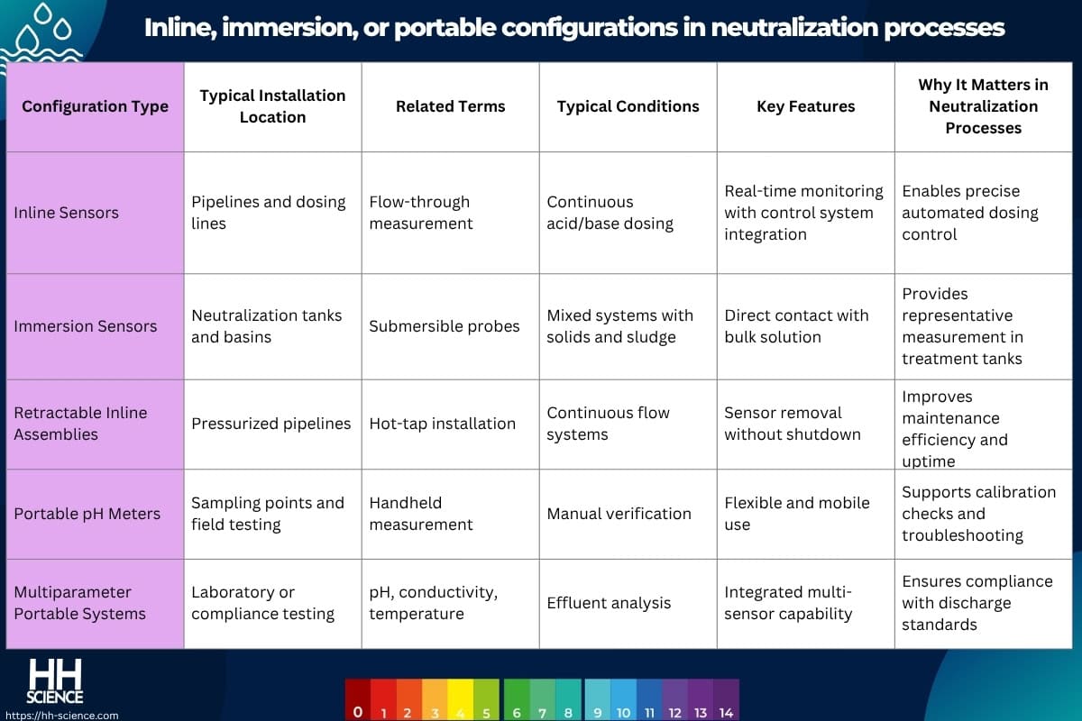 Inline, immersion, or portable configurations in neutralization processes