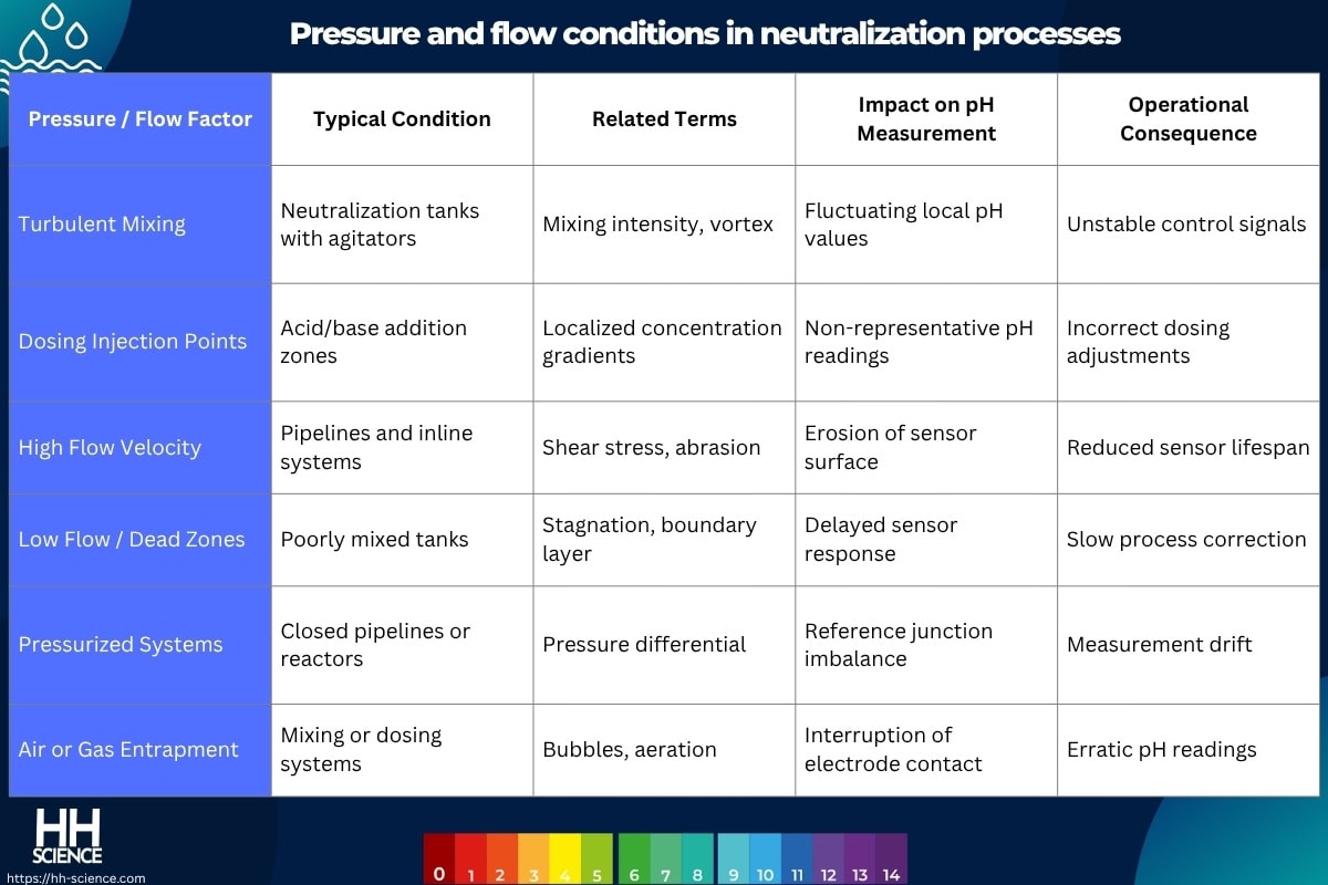 Pressure and flow conditions in neutralization processes