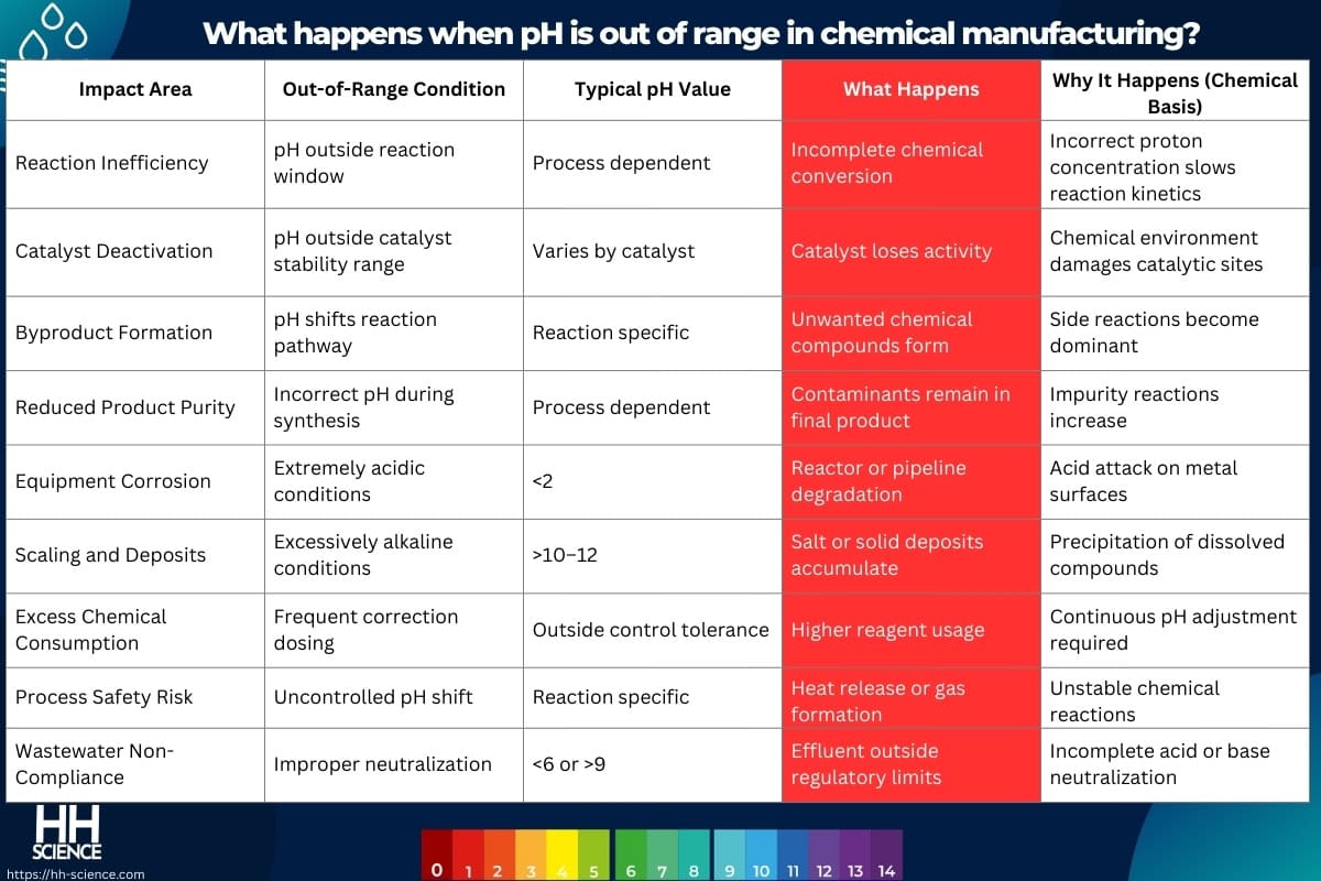 What happens when pH is out of range in chemical manufacturing