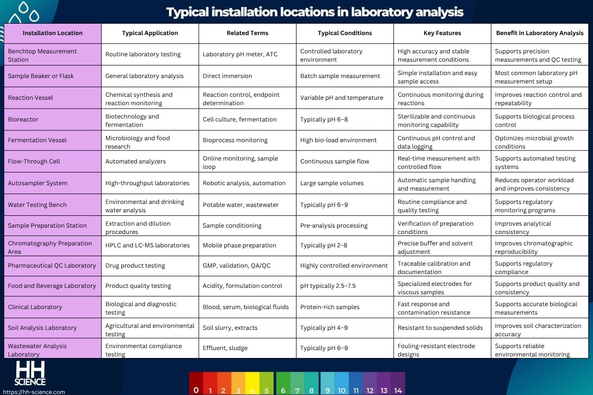 Typical installation locations in laboratory analysis