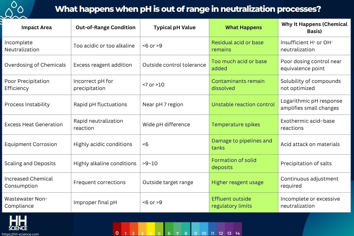 What happens when pH is out of range in neutralization processes