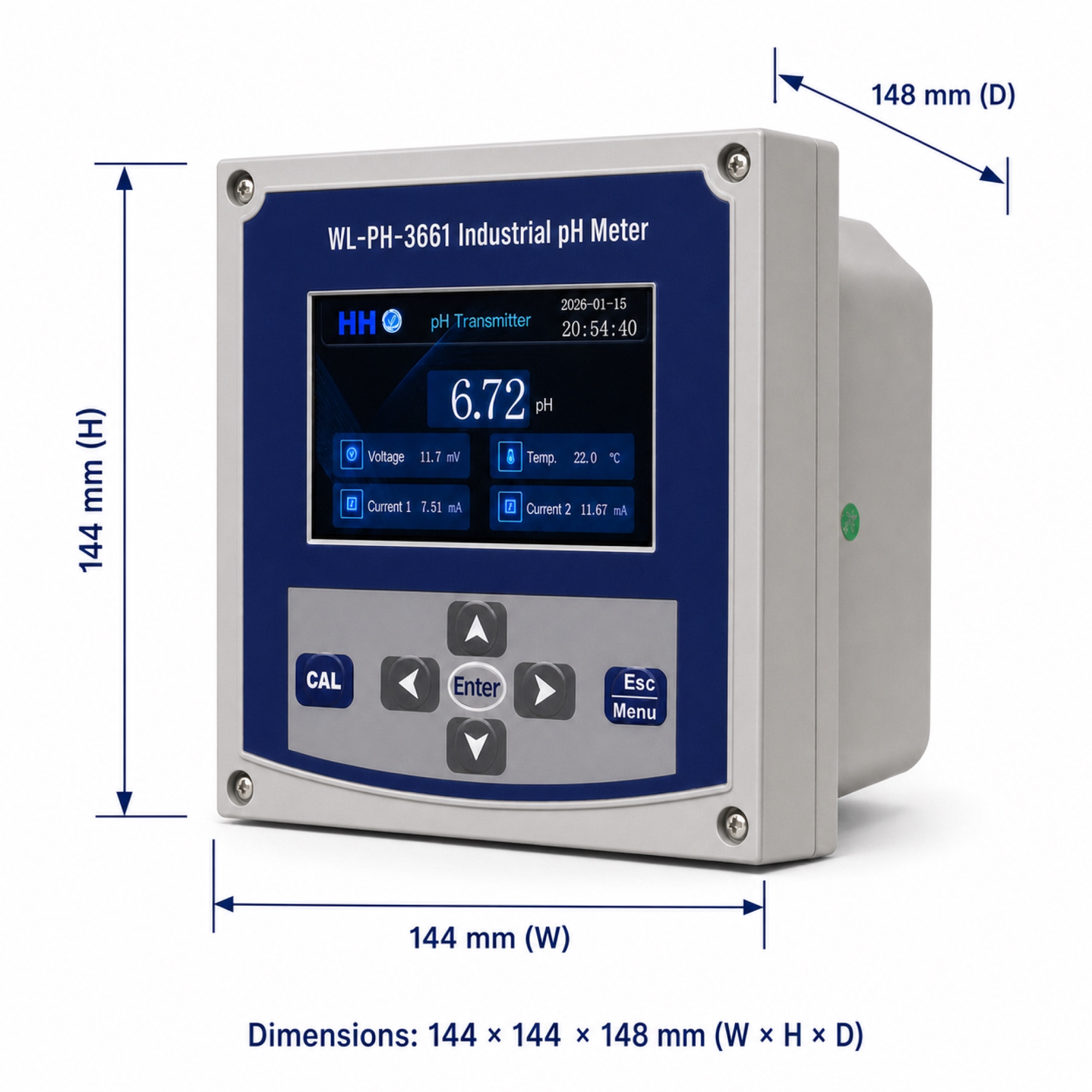 WL-PH-3661 Industrial pH Meter front full english dimension WL-PH-3661 Industrial pH Meter front full english dimension